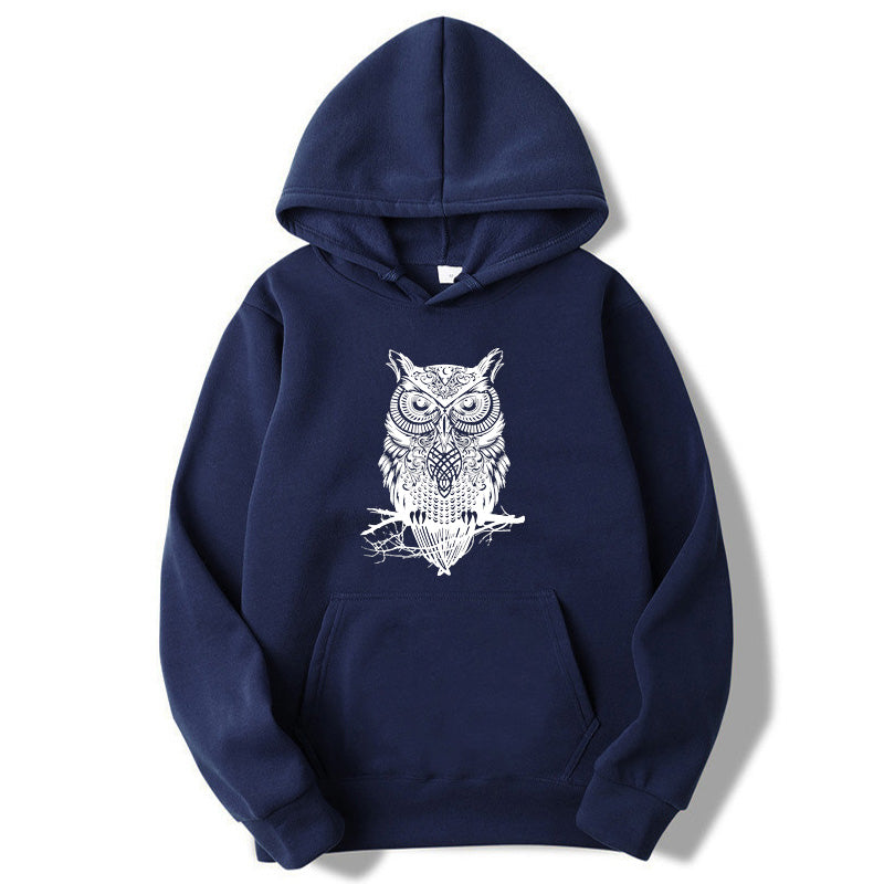 Men's Cotton Blend Owl Print Hoodie