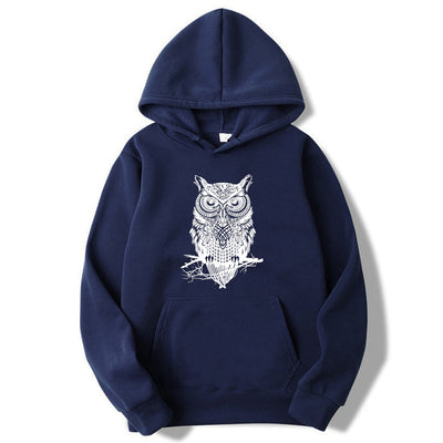 Men's Cotton Blend Owl Print Hoodie