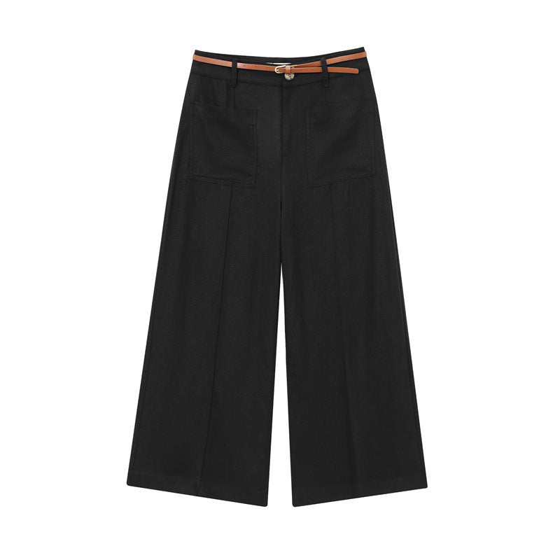 Linen Blend Double Breasted Vest Top With Belt Linen Blend Wide Leg Pants