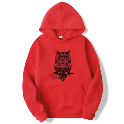 Men's Cotton Blend Owl Print Hoodie