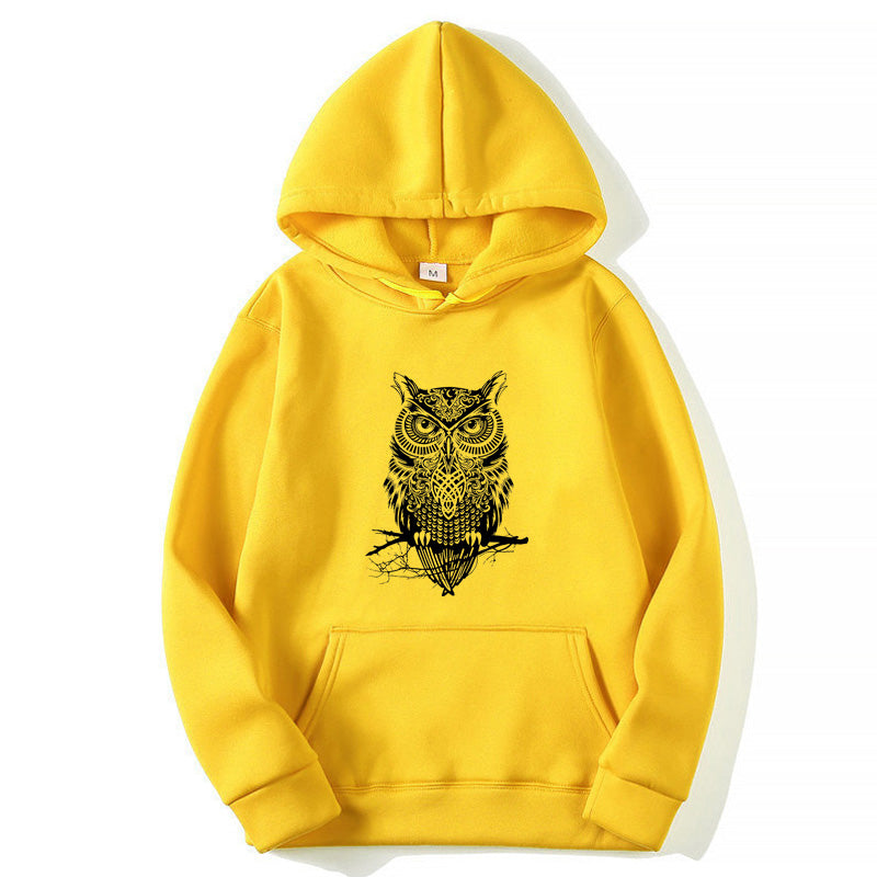 Men's Cotton Blend Owl Print Hoodie