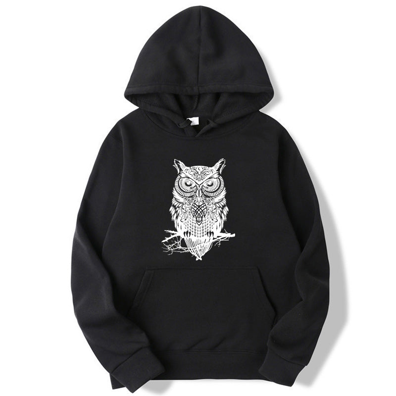 Men's Cotton Blend Owl Print Hoodie