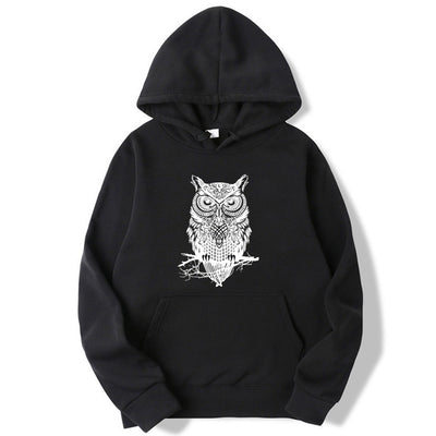 Men's Cotton Blend Owl Print Hoodie