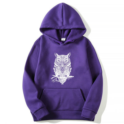 Men's Cotton Blend Owl Print Hoodie