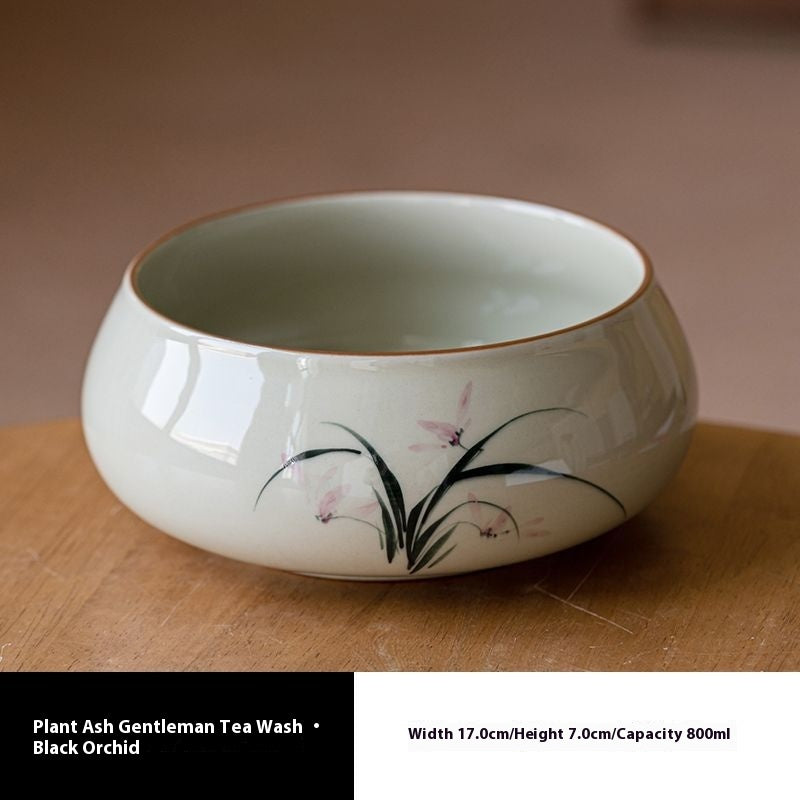 Hand Painted Grass Gray Orchid Large Tea Basin Ceramic Teaware Accessories