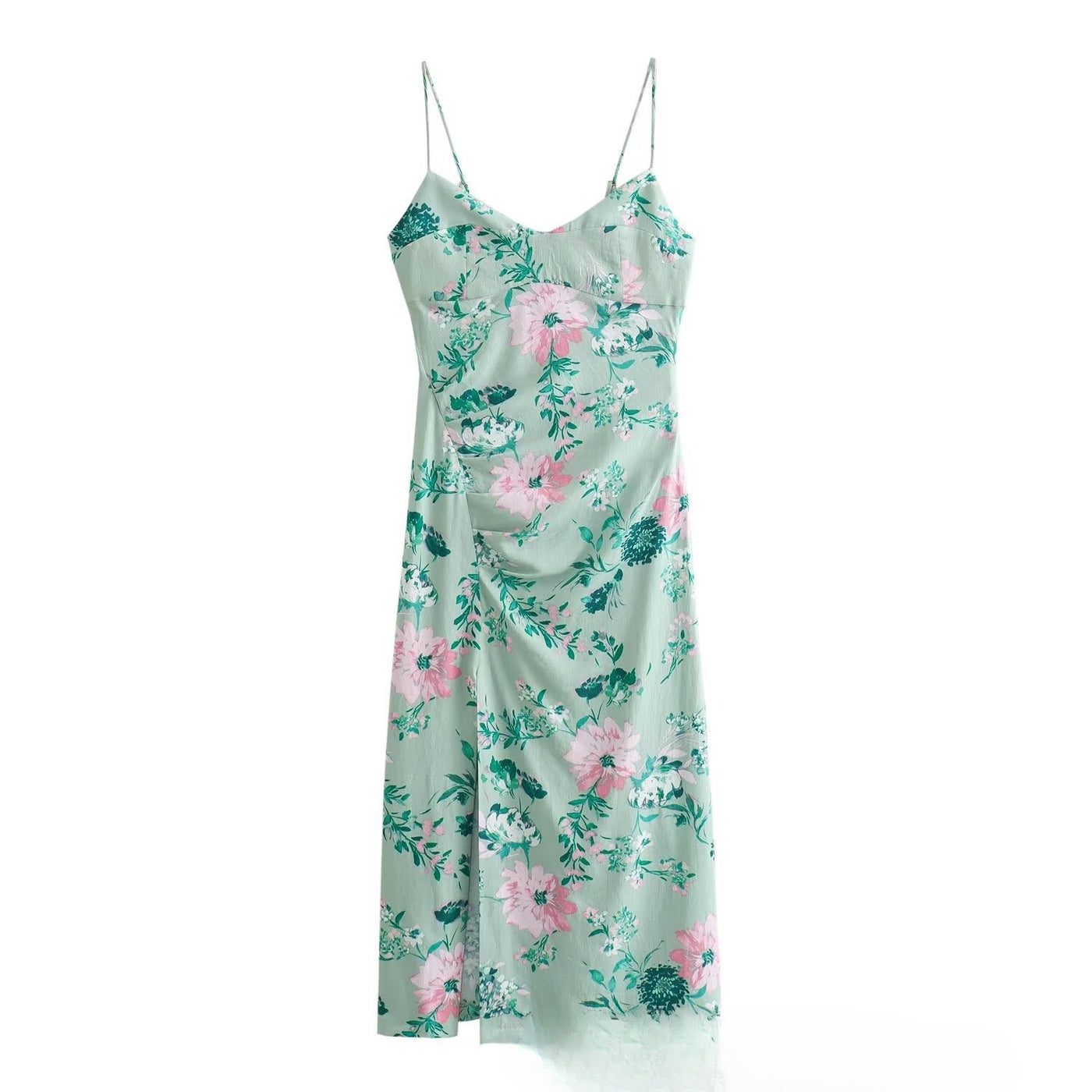 Linen Blend Floral Print Strapless Dress