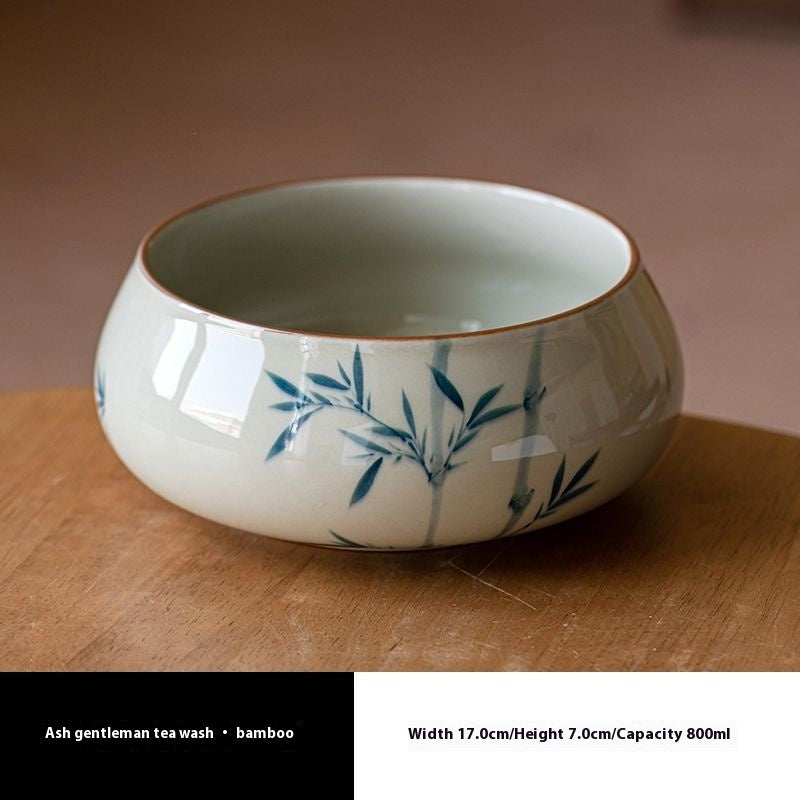 Hand Painted Grass Gray Orchid Large Tea Basin Ceramic Teaware Accessories
