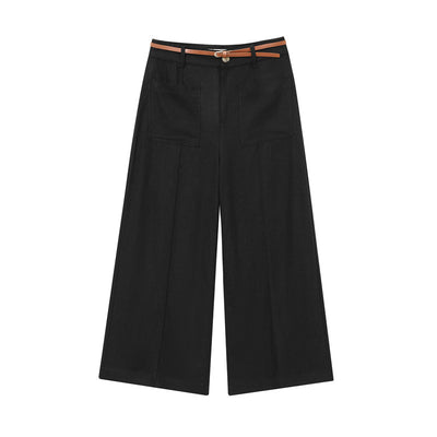 Linen Blend Double Breasted Vest Top With Belt Linen Blend Wide Leg Pants