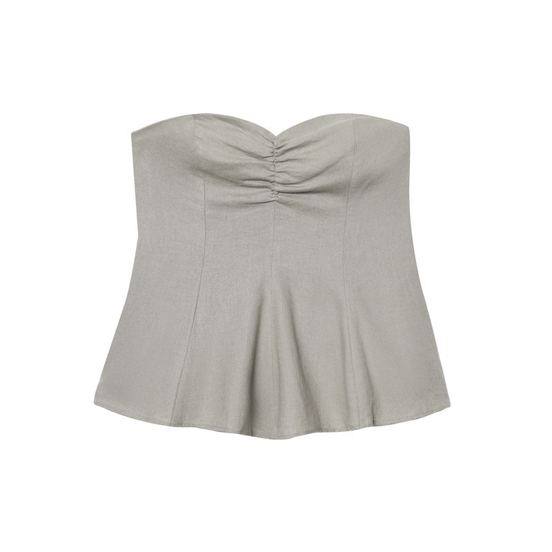 Fashion Simple Linen Blend Tube Top