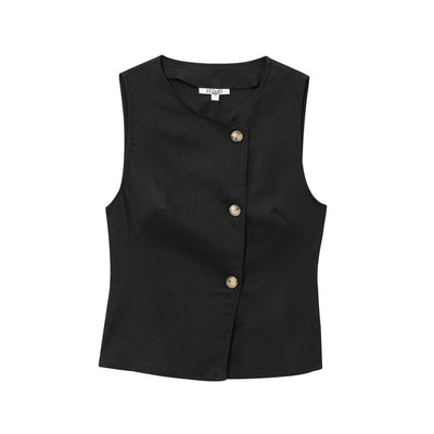 Linen Blend Double Breasted Vest Top With Belt Linen Blend Wide Leg Pants