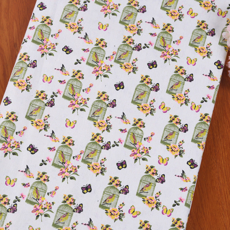 Butterfly Print Cotton And Linen Blend Fabric