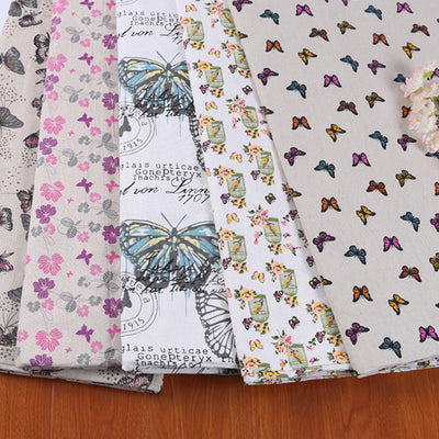 Butterfly Print Cotton And Linen Blend Fabric