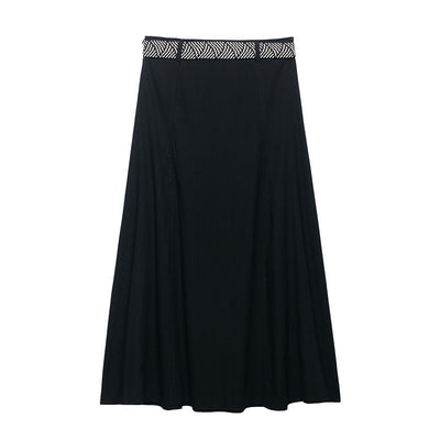 Belt Linen Blend Midi Skirt Skirt