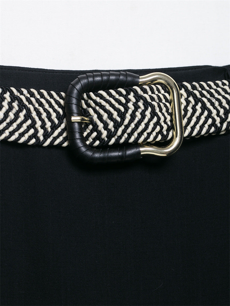 Belt Linen Blend Midi Skirt Skirt