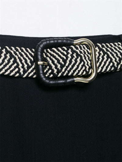 Belt Linen Blend Midi Skirt Skirt