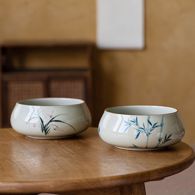 Hand Painted Grass Gray Orchid Large Tea Basin Ceramic Teaware Accessories