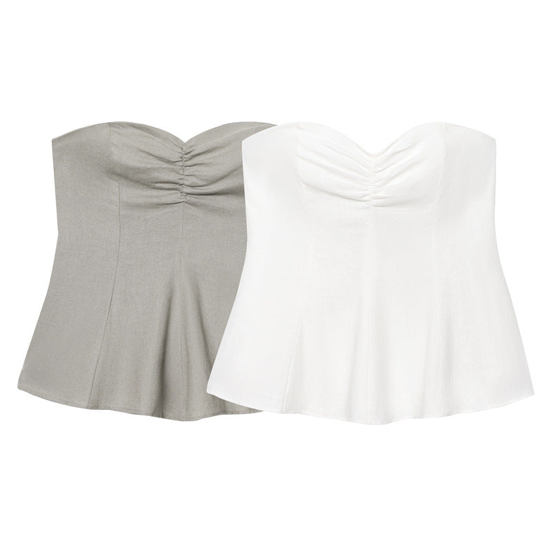 Fashion Simple Linen Blend Tube Top