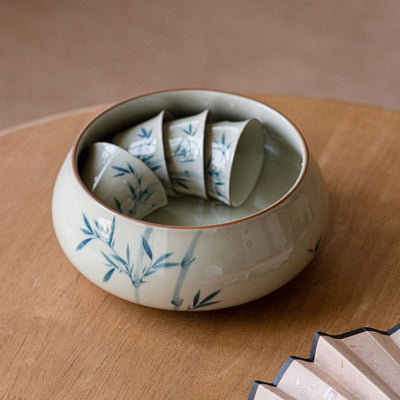 Hand Painted Grass Gray Orchid Large Tea Basin Ceramic Teaware Accessories